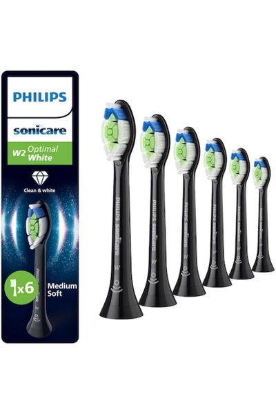 Philips Sonicare Optimal White Brush Heads HX6066/88, 6-pack, Standard, BrushSync, Black