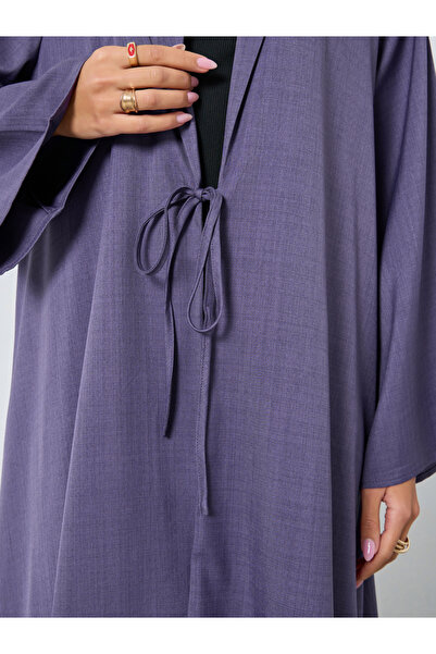 Styli Melange Collar Winter Abaya with Tie-Up Detail