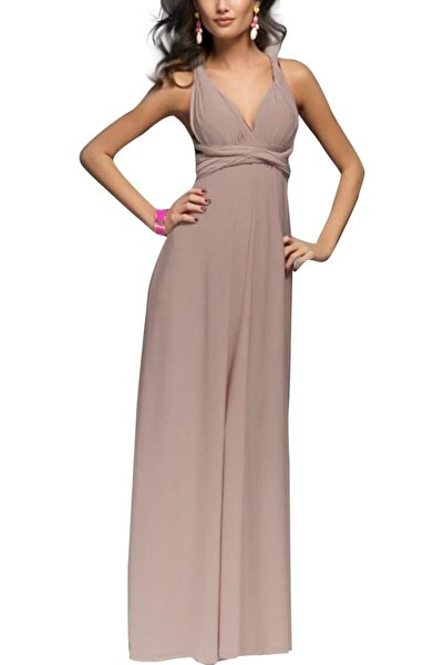 Dotail OBEEII elegant long dress, satin, size S, multilayer, women's, brown