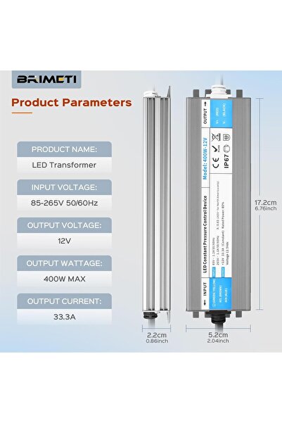 Dotail LED transformer, Brimeti, 24V, 100W, 4.2A, IP67 waterproof, AC 230V power supply, DC 24V output