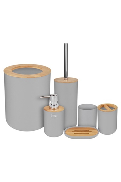 Teesa Set de 6 accesorii de baie din bambus gri, ABS, oțel inoxidabil