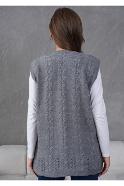 Stilmony Women's Knitwear Lace-Like Knit Mother's Wool Vest with Pocket Detail