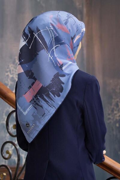 Vissona 57% MĂTĂSĂ 43% VISCOZĂ Mătase twill cu model geometric Indigo - culoa...