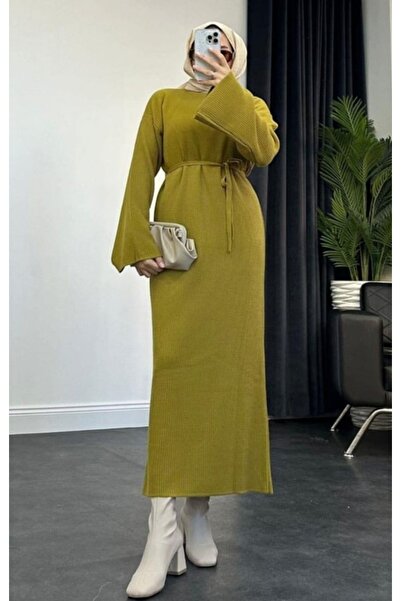 MY QILAM Women's Tie-Up Knitwear Dress Oversized Wide Sleeve (Fits Size S/M/L)