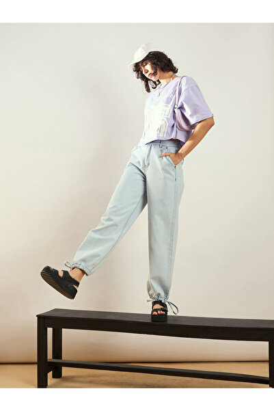 Sassafras By Styli Women Blue High Rise Drawstring Hem Jogger Jeans