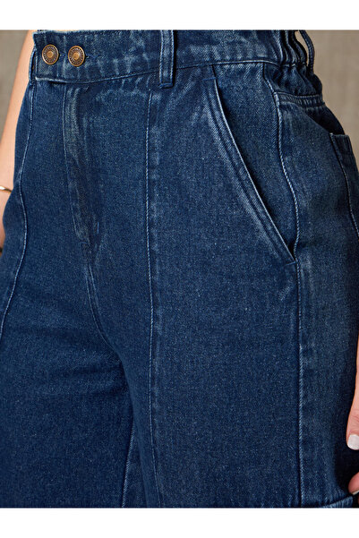 Sassafras By Styli Women Blue High Rise Double Button Cargo Jeans