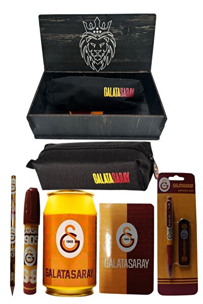 Galatasaray Original Licensed Yellow Box Pencil Sharpener Wooden Boxed 6-Piece Stationery Set
