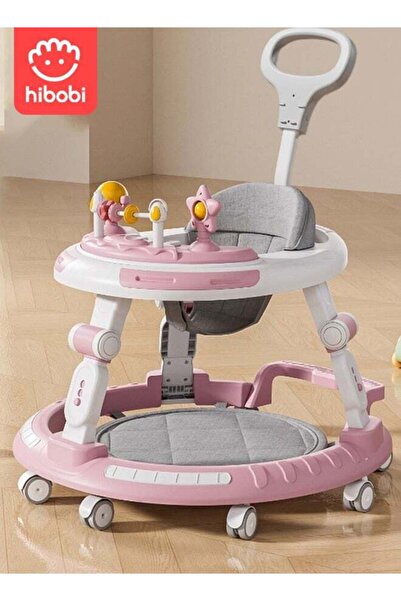 hibobi مشاية أطفال قابلة للطي مع مقبض دفع، صينية موسيقية، ارتفاع قابل للتعديل...