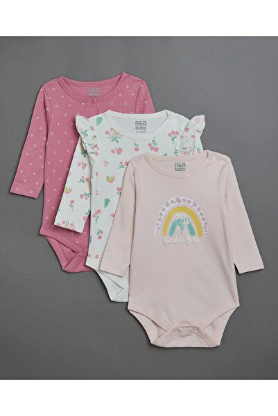 R&B 3 Pack Printed Bodysuits with Long Sleeves