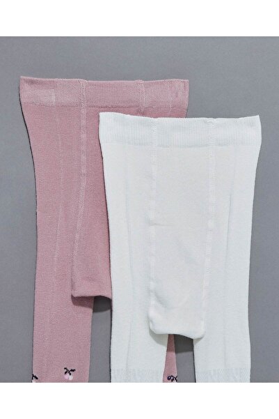 R&B Beige Girl's 2 Pack Footed Stockings