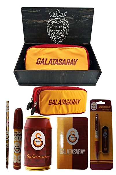 Galatasaray Original Licensed Red Box Pencil Sharpener Wooden Boxed 6-Piece Stationery Set