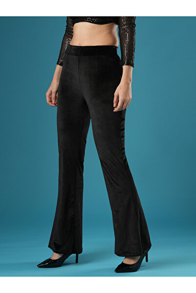 Globus By Styli Black Velvet Look Stretchable Flared Treggings