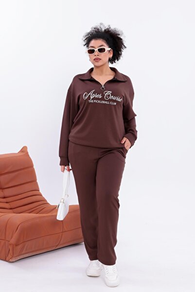 Siyezen Plus Size Modal Fabric Comfortable Set with Text Embroidery on the Front