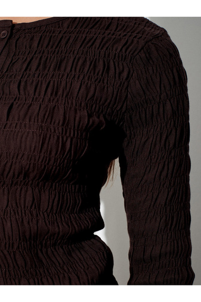 Dilvin 50926 Buttoned Gipeli Top-Dark Brown