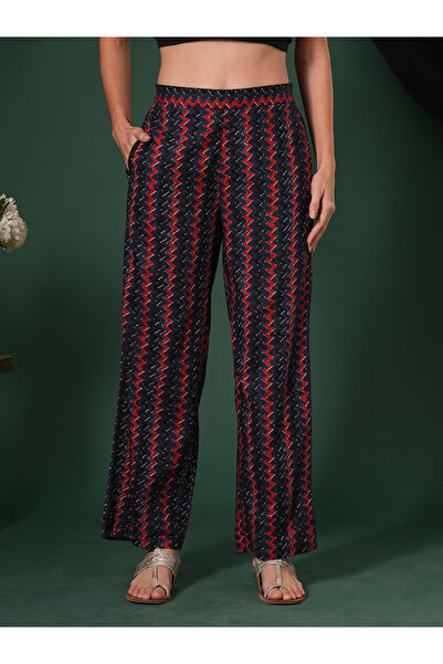 Globus By Styli Blue Cotton Striped Ethnic Parallel Trousers