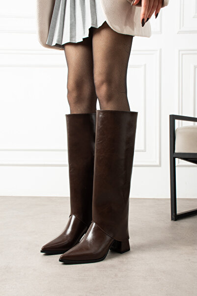 N MODA Lamelia Dust Cover Detailed Detachable Apparatus Boots Heeled Pointed Toe Zippered Women's Boots