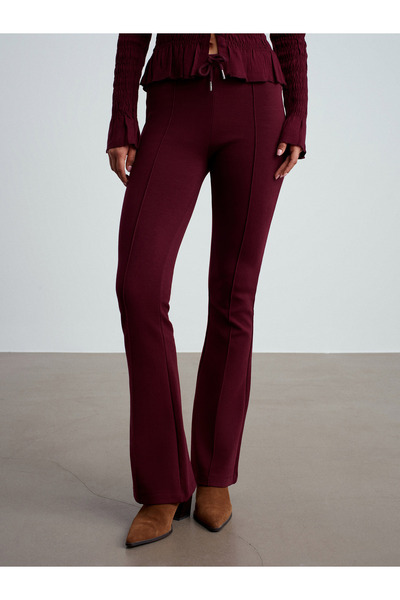 Dilvin 71891 Elastic Waist Flared Tracksuit-Burgundy