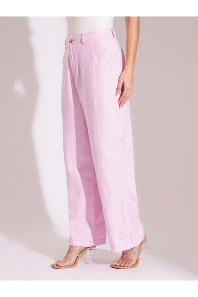 Globus By Styli Light Pink Cotton High-Rise Wide Leg Trousers