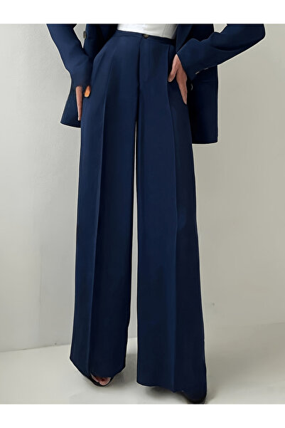Take Two By Styli Navy Blue Wide Leg Trousers