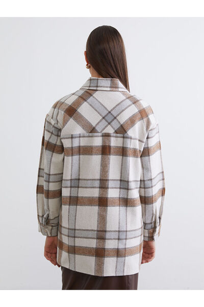 LC Waikiki Καφέ καρό oversized Γυναικείο πουκάμισο τουνίκ