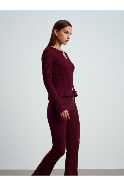 Dilvin 50926 Buttoned Gipeli Top-Burgundy