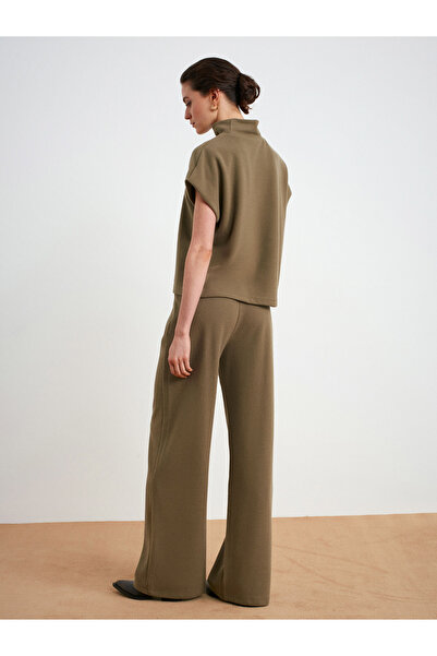 Dilvin 71927 Elastic Waistband Stitching Detail Loose Sweatpants-Light Khaki