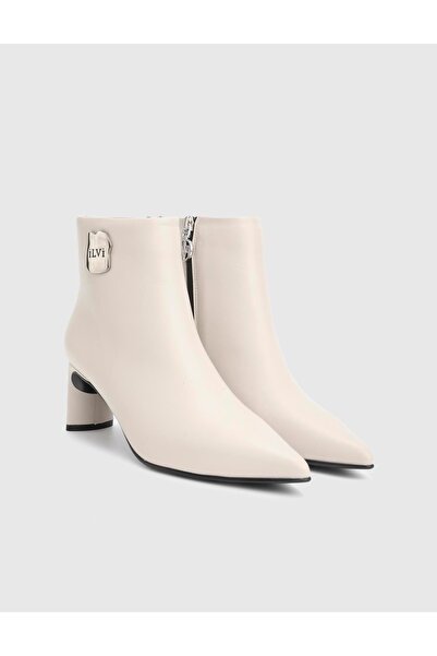 İLVİ Yano Genuine Leather Cream Women's Heeled Boots