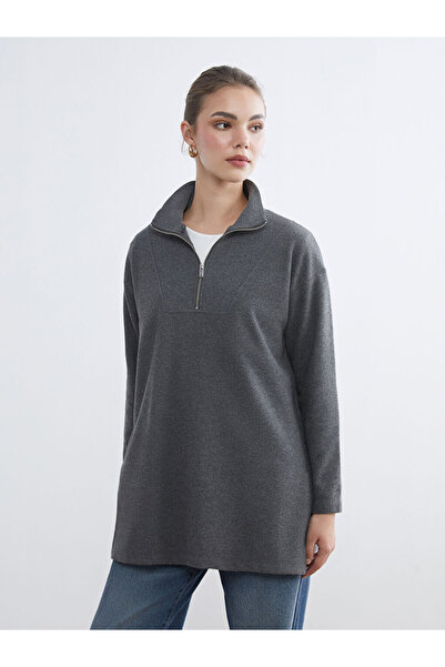 LC Waikiki Lcw Modest Anthracite Mock Neck Women's Sweatshirt Tunic