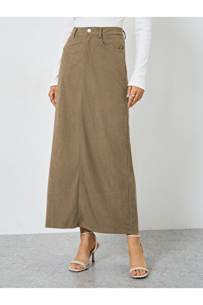 Styli Corduroy Maxi Skirt with Back Slit