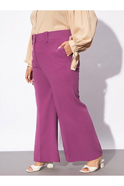 Sassafras By Styli Plus Size Pink Front Loop Detail Trousers