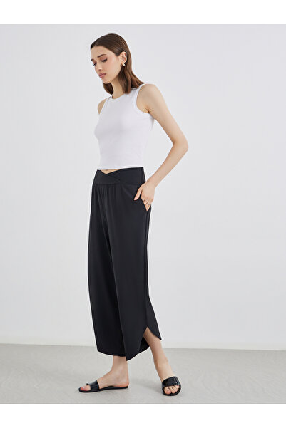 Take Two By Styli Black Asymmetric Hem Relaxed Fit Pants