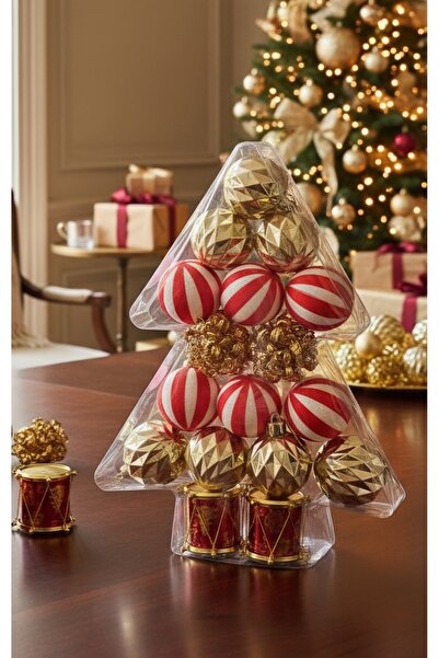 Çemrek Süs Parti 4 cm 17 bucăți ornamente mixte pentru pom de Crăciun, roșu a...