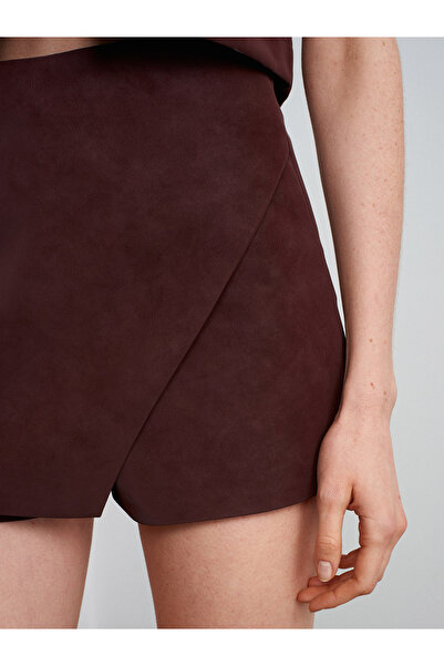 Dilvin 81067 Asymmetrical Shorts Skirt-Burgundy