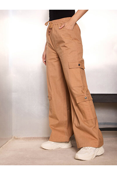 Sassafras By Styli Women Brown Solid Twill Drawstring Cargo Pants