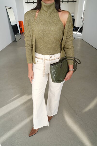 Özge Özgenç Self-Made Turtleneck Body Detailed Knitwear Cardigan