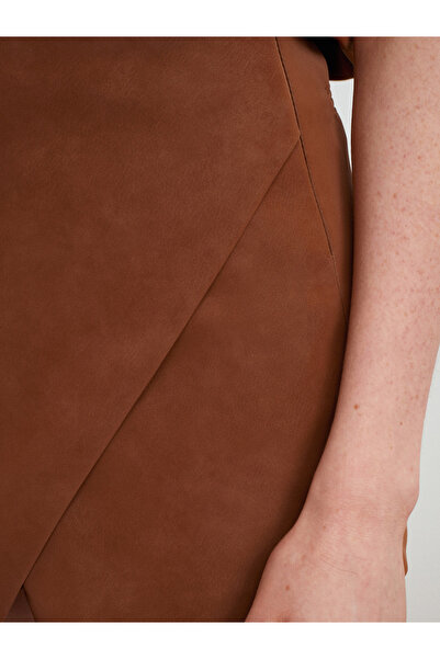 Dilvin 81067 Asymmetrical Shorts Skirt-Camel