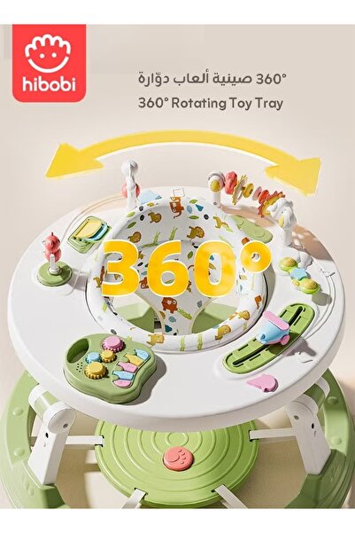 hibobi 3-in-1 Baby Walker with Music Toys, Foldable, Anti-Rollover, Adjustable Height, for 6–36 Months