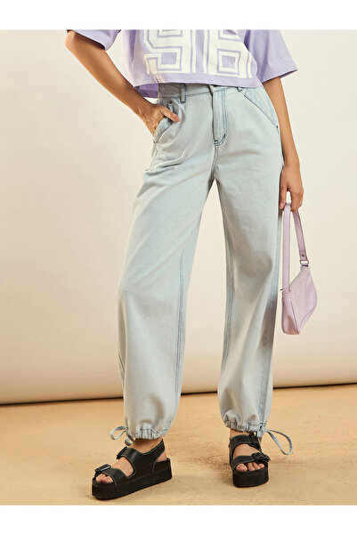 Sassafras By Styli Women Blue High Rise Drawstring Hem Jogger Jeans