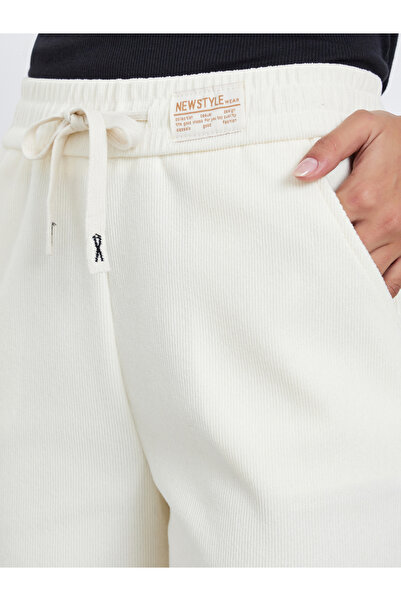 Styli Beige Solid Wide Leg Pants with Drawstring