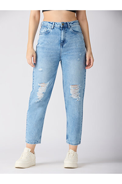 Globus By Styli Light Blue Mid-Rise Ripped Jeans