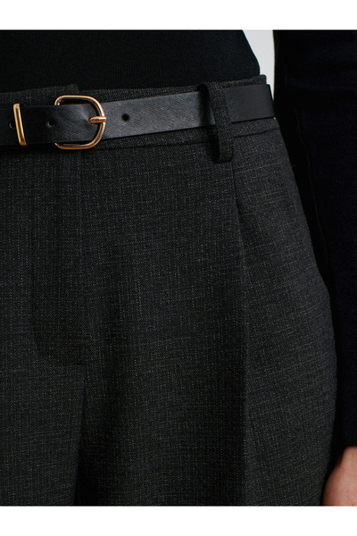 Dilvin 72166 Kemerli Kısa Paça Kumaş Pantolon-Antrasit