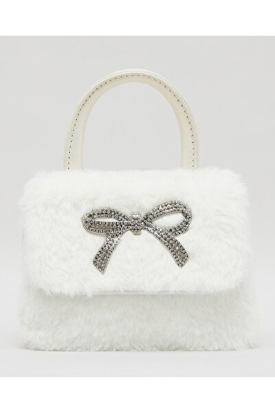 R&B Ivory Girl's Bow Detail Furry Mini Bag