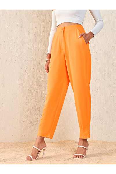 Sassafras By Styli Women Orange Solid Flat Front Tapered Pants