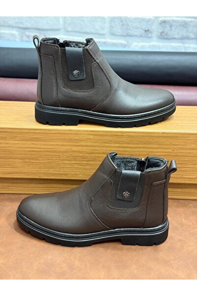 UMUT AYAKKABI Genuine Leather Large Size Orthopedic Fur Men's Boots