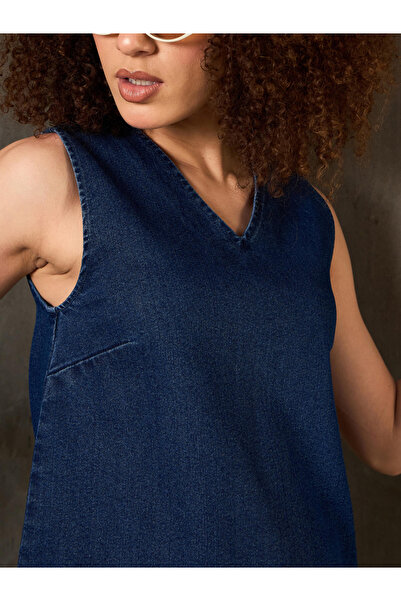 Sassafras By Styli Blue Denim Ruffled Hem Sleeveless Mini Dress