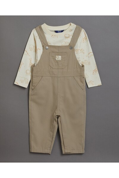 R&B Printed Top & Solid Dungaree Set