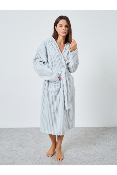 Styli Ribbed Fleece Hooded Robe