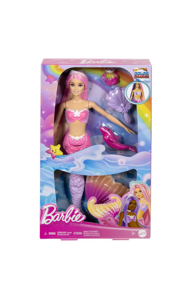 Barbie Păpușă sirenă cu păr roz și schimbare de culoare