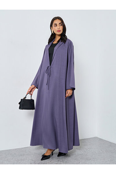 Styli Melange Collar Winter Abaya with Tie-Up Detail