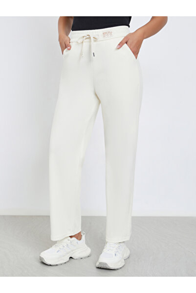Styli Beige Solid Wide Leg Pants with Drawstring
